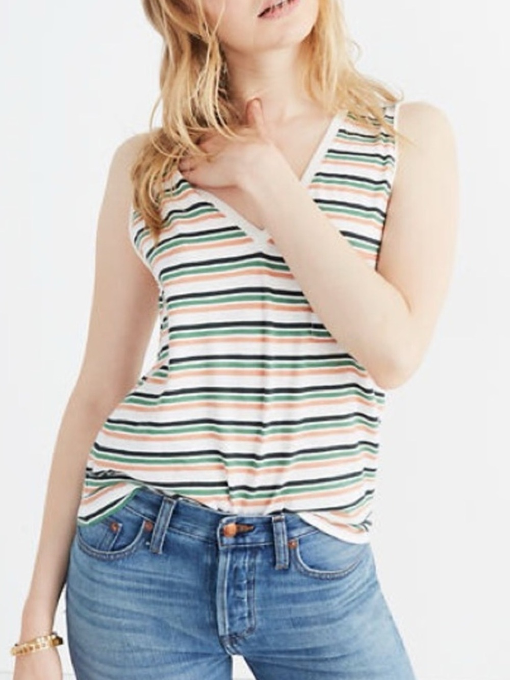 Madewell Whisper V-Neck Striped Cotton Tank Top